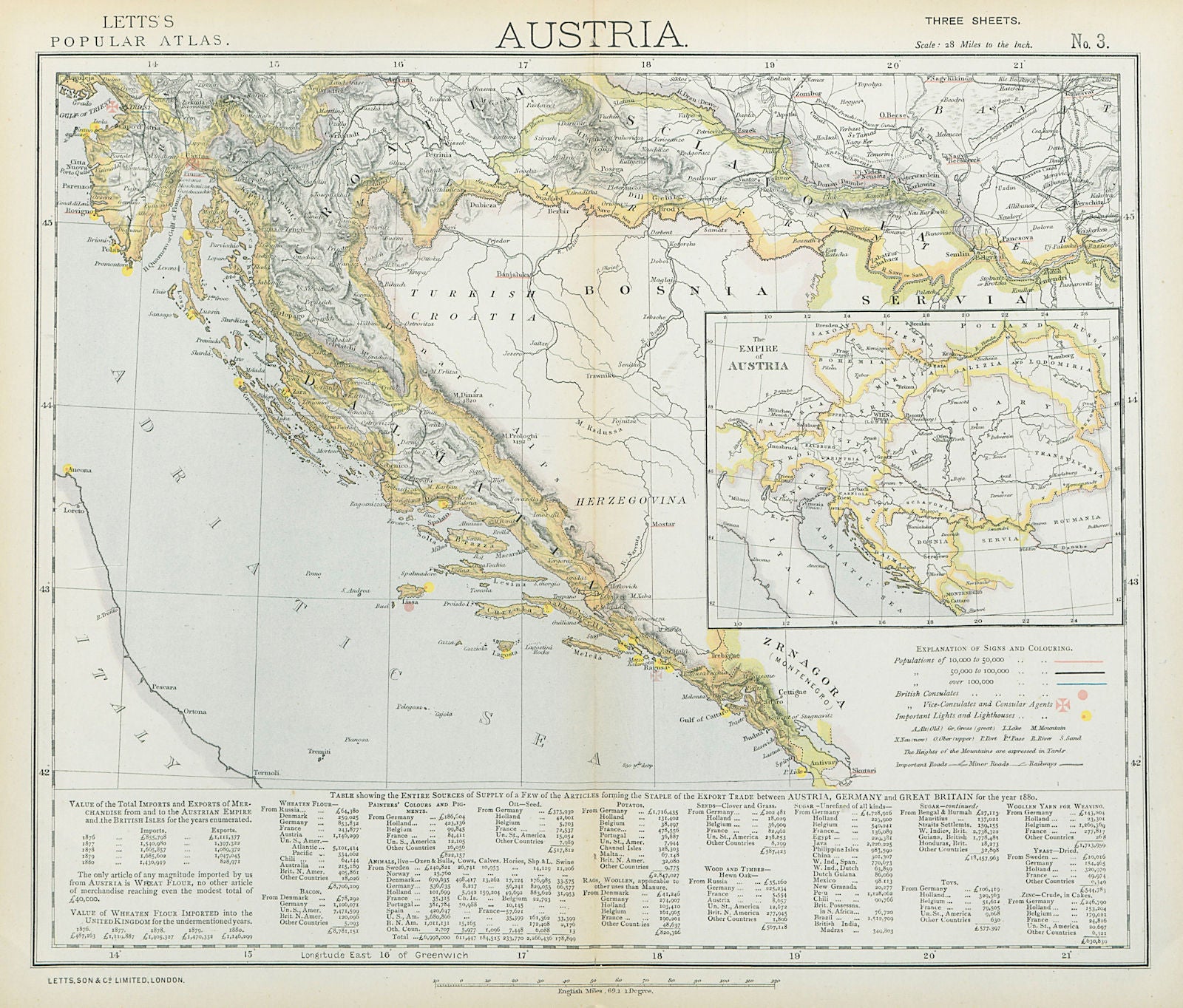 DALMATIAN COAST. Lighthouses. Croatia Istria Dubrovnik Split. LETTS 1883 map